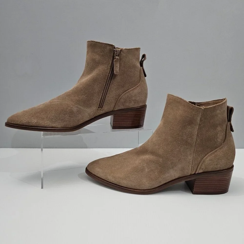 Cole Haan Vayda Ankle Boot Women 9.5 Whiskey Tan Suede Western Low Heel Fall NEW